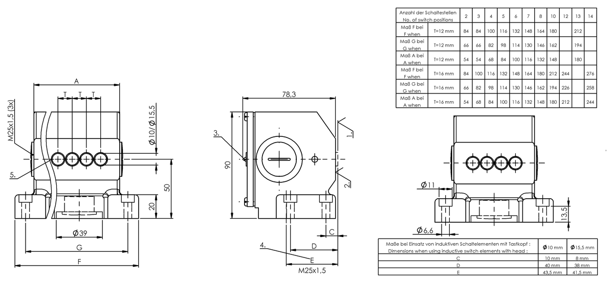 Inductive multiple position limit switches