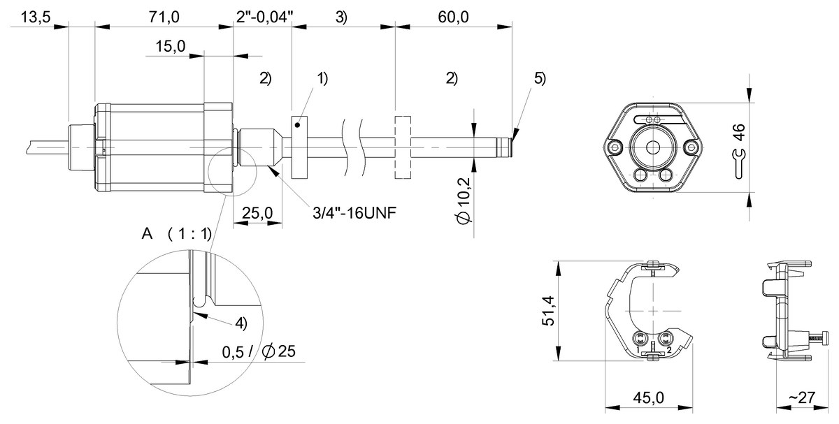 Magnetostrictive linear position sensors in rod design