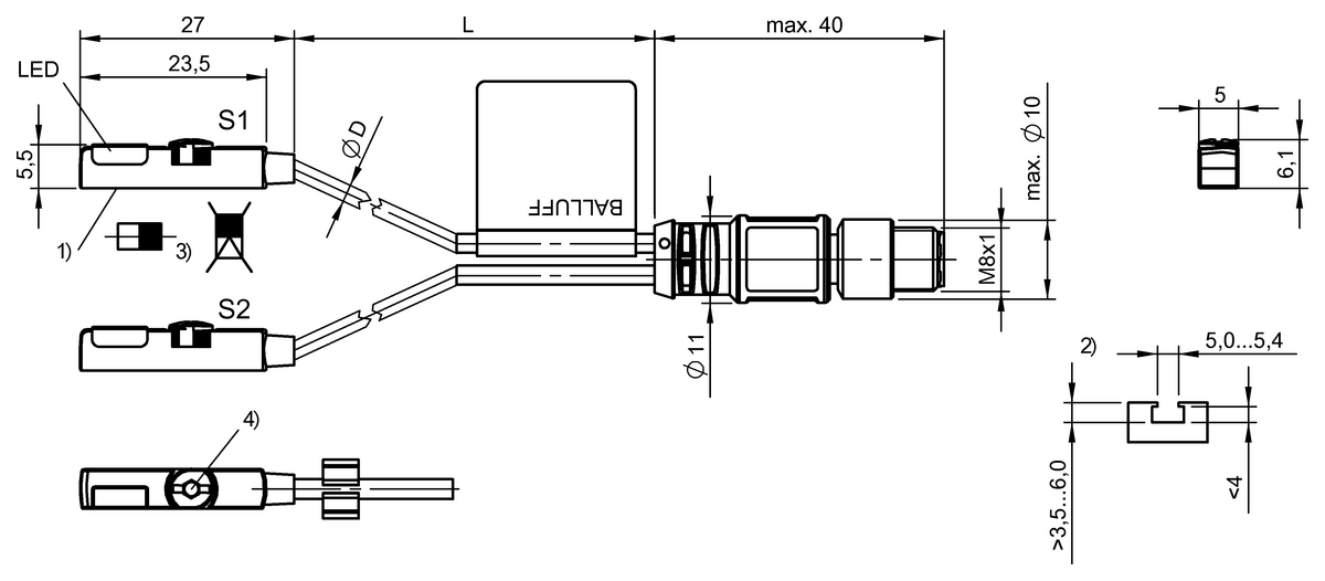 Cylinder sensors for multiple slot shapes