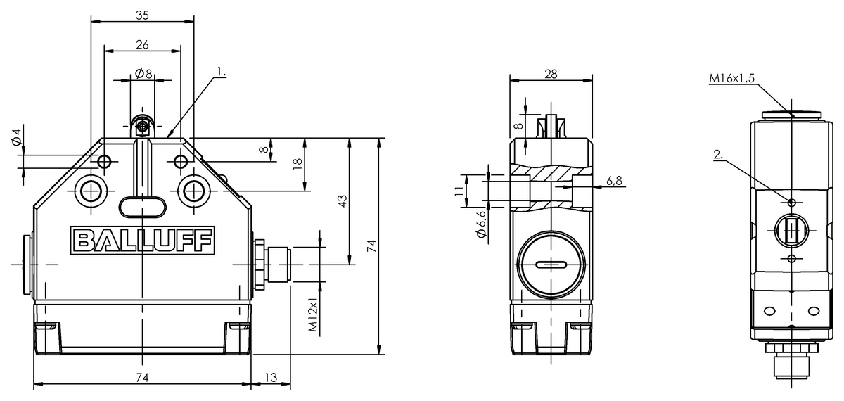 Emniyet sviç konumları bulunan mekanik tek konumlu limit sviçleri