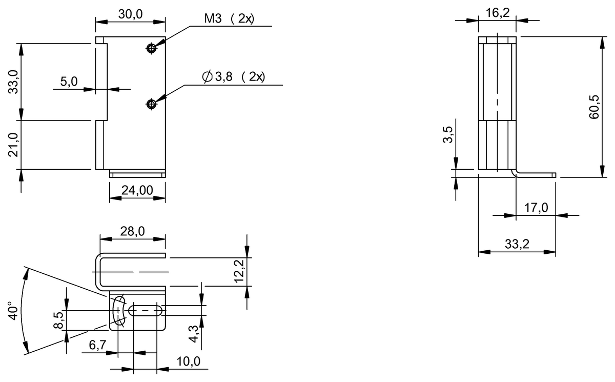 Angolare di ritegno per sensori optoelettronici