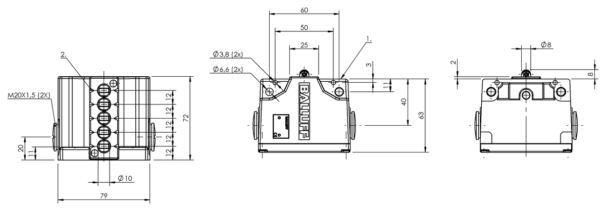 Mechanical multiple position limit switches with safety switch positions