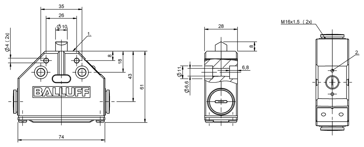 Mechanical single position limit switches with safety switch positions