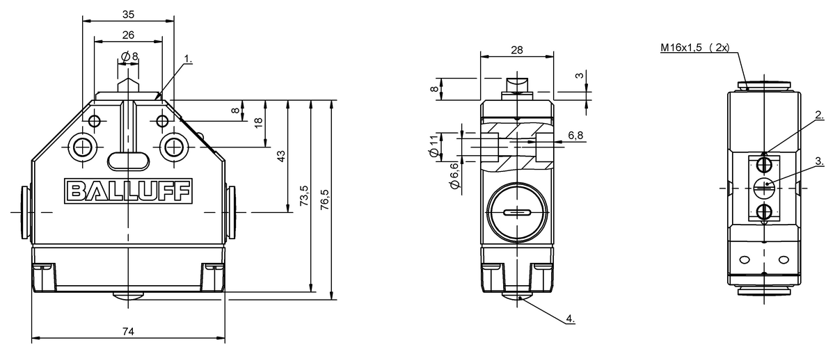 Mechanical single position limit switches with safety switch positions
