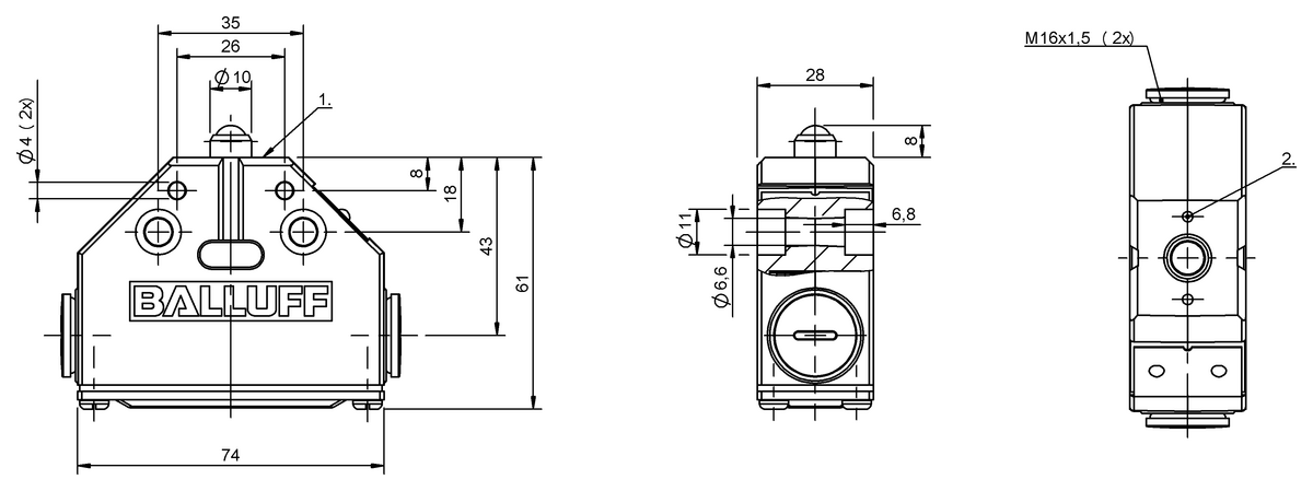 Mechanical single position limit switches with safety switch positions