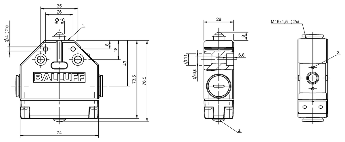 Mechanical single position limit switches with safety switch positions