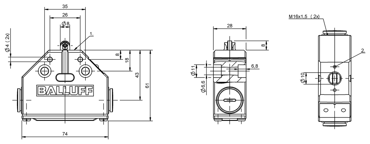 Emniyet sviç konumları bulunan mekanik tek konumlu limit sviçleri
