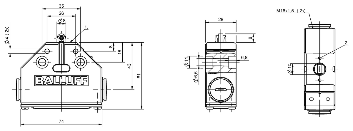 Mechanical single position limit switches with safety switch positions