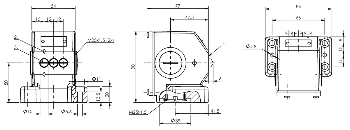 Mechanical multiple position limit switches with safety switch positions
