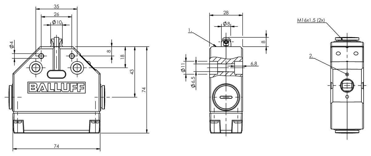 安全スイッチポイント付き機械式シングルポジションスイッチ