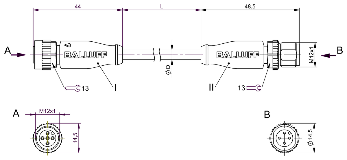 両端コネクタケーブル