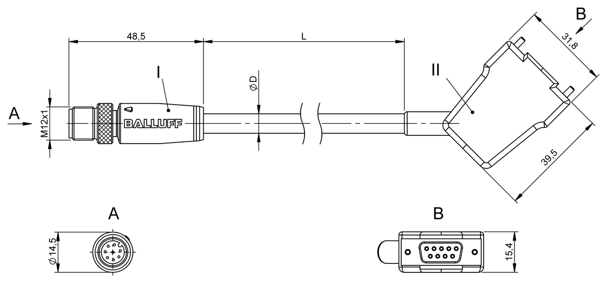 両端コネクタケーブル
