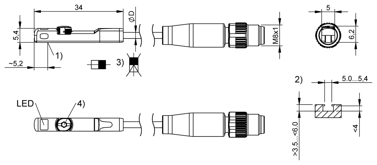 Interruptores de cilindro para diferentes formas de ranhura