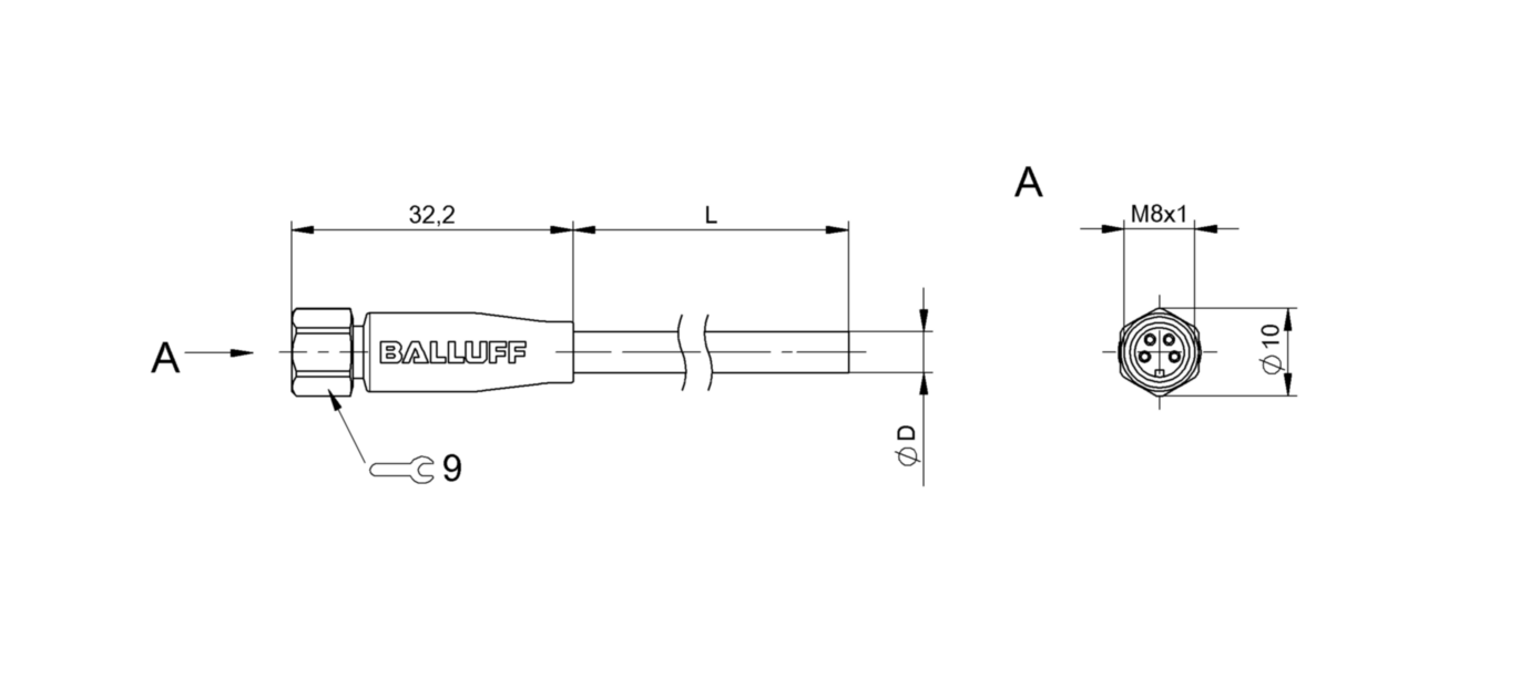 BCC0AKP (BCC S314-0000-10-003-VX44T2-020) Single-ended cordsets - BALLUFF