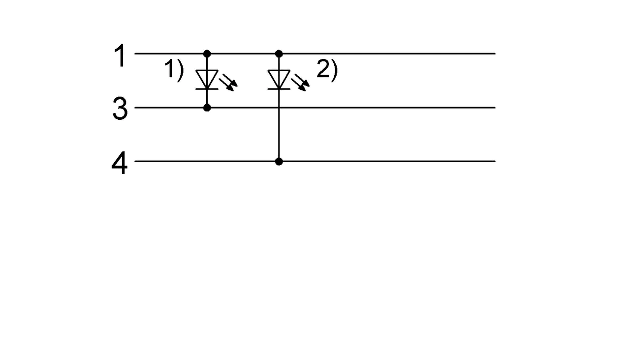 1) Green LED = Power 2) Yellow LED = Function
