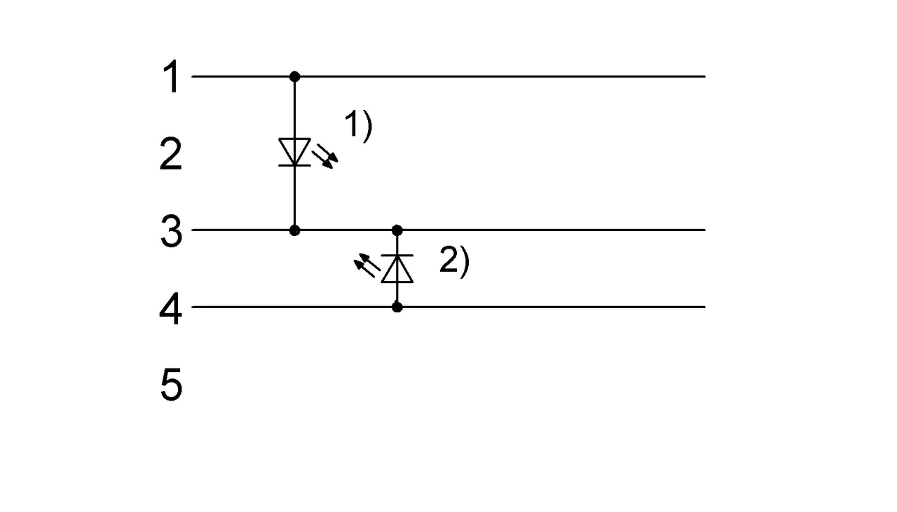 1) Green LED = Power 2) Yellow LED = Function