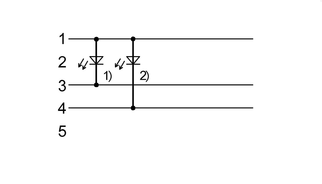 1) LED 緑 = 動作表示 2) LED 黄 = 機能