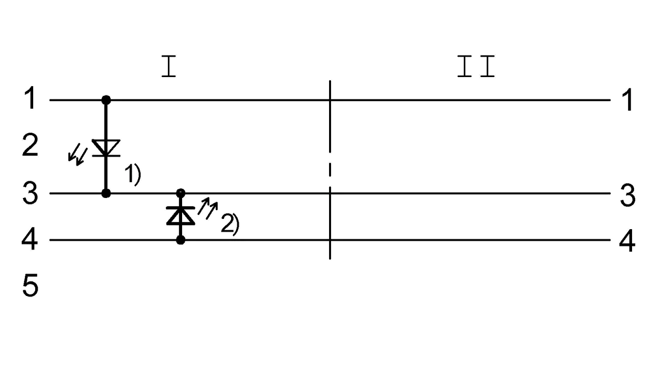 1) LED grün = Betriebsanzeige 2) LED gelb = Funktion