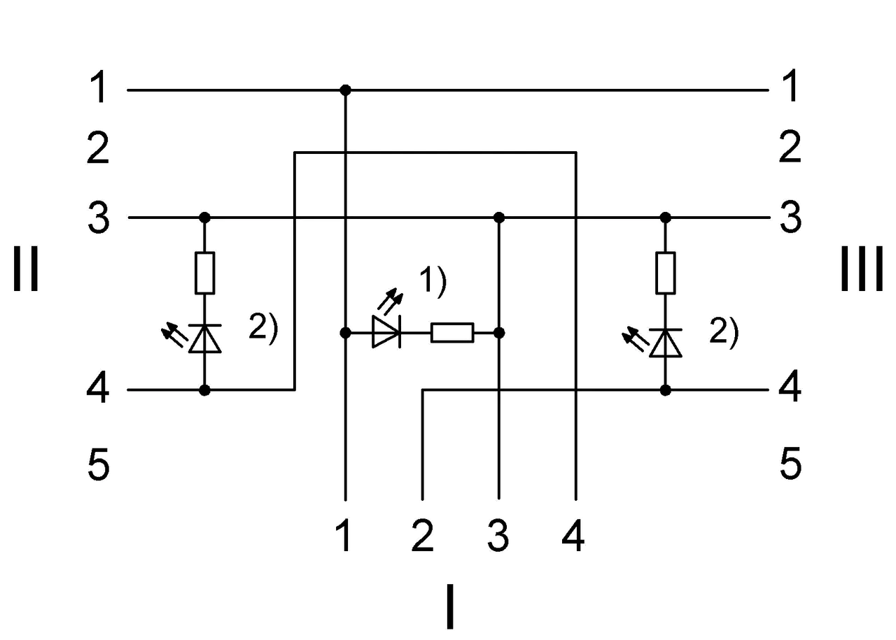 1) 녹색 LED = 전원 2) 황색 LED = 기능